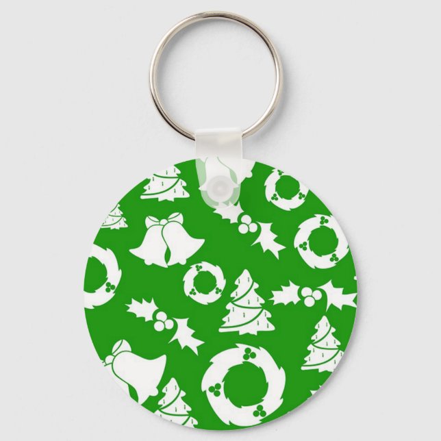 Porte-clés Arrière - plan vert avec cloches, mélèze et arbre (Recto)