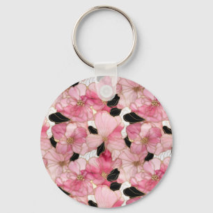 Porte-clés Art abstrait à l'encre alcoolique rose et noir