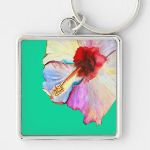 Porte-clés art aquarelle d'hibiscus d'été