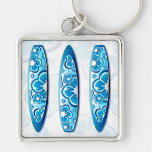 Porte-clés Art bleu de plage d'été de planches de surf