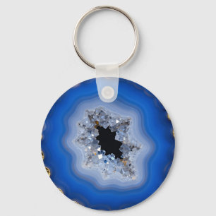 Porte-clés Art de cristal de géode d'agate bleue à bordure do
