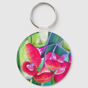 Porte-clés Art de l'aquarelle australienne à fleurs rouges