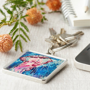 Porte-clés Art de méduse à l'aquarelle océan