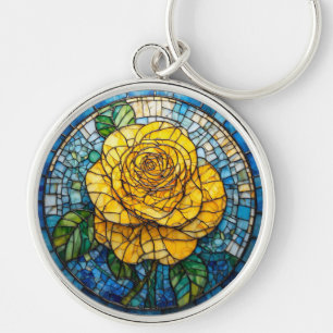 Porte-clés Art de verre teinté circulaire de rose jaune vibra