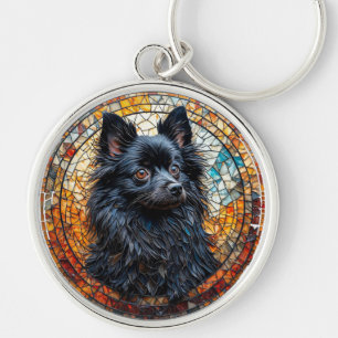 Porte-clés Art de verre teinté noir Spitz japonais Belle