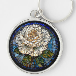 Porte-clés Art de vitrail magnifique de rose blanche détaillé