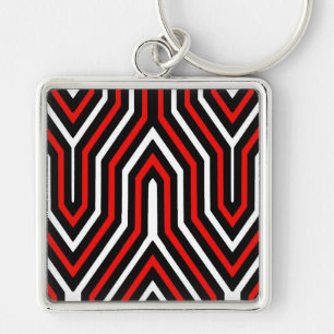 Porte-clés Art Déco géométrique - rouge, noir et blanc