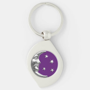 Porte-clés Art Déco Lune et étoiles - Amethyst Purple & Silve