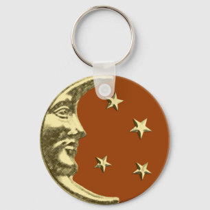 Porte-clés Art Déco Lune et Etoiles - Rust Brown et or