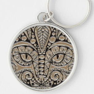 Porte-clés Art déco or et chat de style égyptien noir