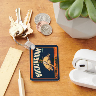 Porte-clés Art d'étiquette de caisse de fruits vintage Cowboy