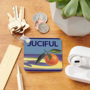 Porte-clés Art d'étiquette de caisse de fruits vintage, Orang