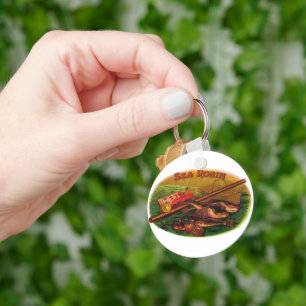 Porte-clés Art d'étiquette de cigare d'engin de pêche vintage