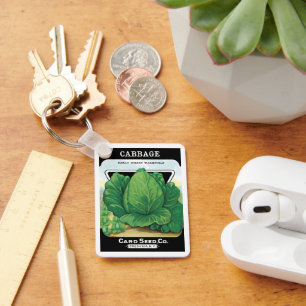 Porte-clés Art d'étiquette de paquet de graines vintage, chou