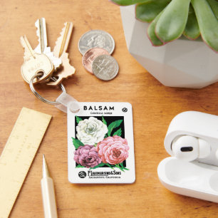 Porte-clés Art d'étiquette de pochette de graines vintage, fl