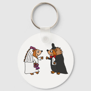 Porte-clés Art drôle de mariage de hérisson de jeunes mari