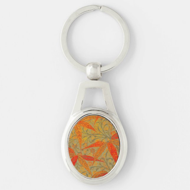 Porte-clés Art en bambou terrestre Vintage Imprimer orange (Devant)