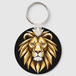 Porte-clés Art géométrique abstrait de lion avec ton or inten