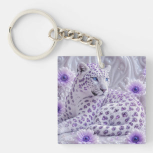 Porte-clés Art majestueux de léopard royal violet orné de bij