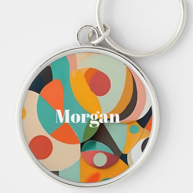 Porte-clés Art moderne du milieu du siècle, nom ou monogramme (Devant)