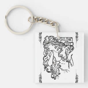Porte-clés Art nouveau Alphonse Mucha salon noir et blanc