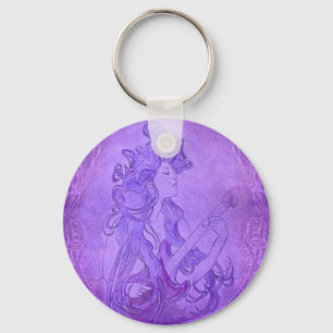 Porte-clés Art Nouveau Guitare Girl Vintage violet