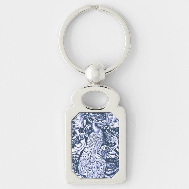 Porte-clés Art Nouveau Peacock Print, Navy et White (Devant)