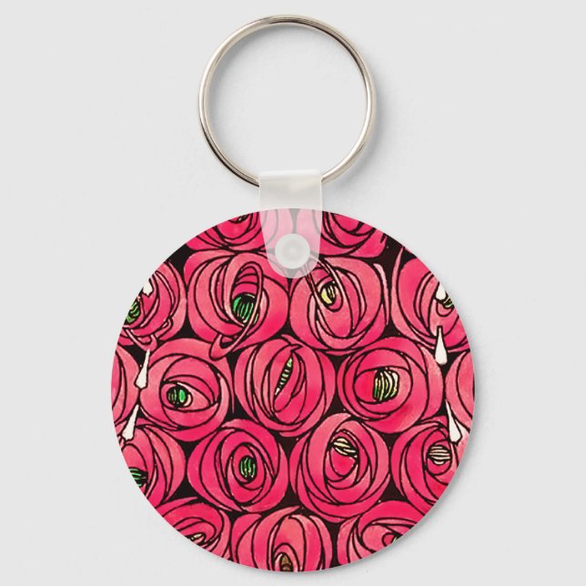 Porte-clés Art Nouveau rose Macintosh Stylisé (Recto)