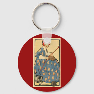 Porte-clés Art Nouveau - tricot de fille avec son chat