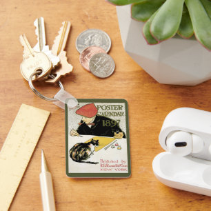 Porte-clés Art Nouveau vintage, artiste peignant avec un chat