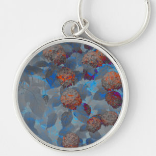 Porte-clés Art numérique motif de fleurs de couleur orange bl