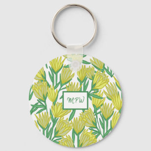Porte-clés Art Personnalisé Jaune Original Design Floral