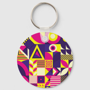 Porte-clés Art pop, formes géométriques colorées.