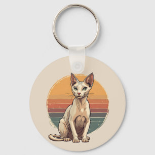 Porte-clés Art Rétro de Maman Chat Sphynx Vintage