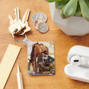 Porte-clés Art vintage, cow‑boy abreuvant son cheval par NC W