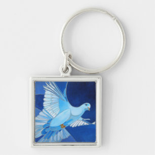 Porte-clés Artistique Dove Outline Art En Bleu Cérulean