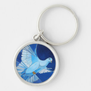 Porte-clés Artistique Dove Outline Art En Bleu Cérulean