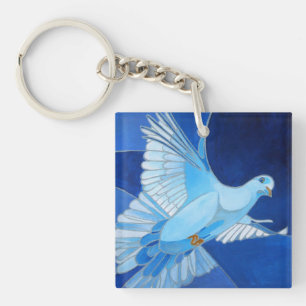 Porte-clés Artistique Dove Outline Art En Bleu Cérulean