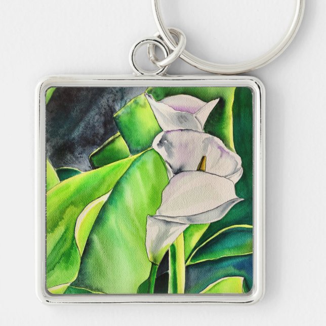 Porte-clés Arum blanc Lily aquarelle tropicale florale (Devant)