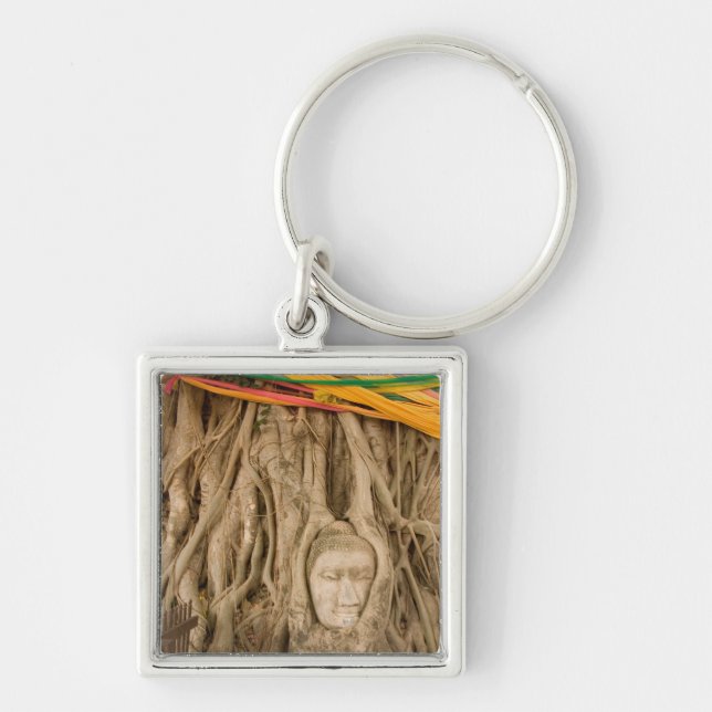 Porte-clés Asie, Thaïlande, Siam, Bouddha en ruines d'arbres  (Devant)