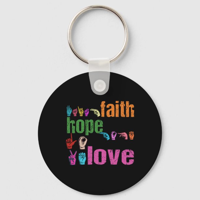 Porte-clés ASL Faith Hope Love American Sign Language Christi (Recto)