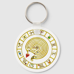 Porte-clés ASTRAL LABYRINTH GOLD ZODIAC CHART Astrology