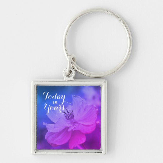 Porte-clés "Aujourd'hui c'est à vous" Inspirationnel Floral (Devant)
