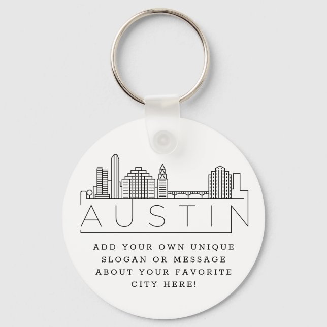 Porte-clés Austin, Texas Styliszed Skyline | Slogan personnal (Recto)