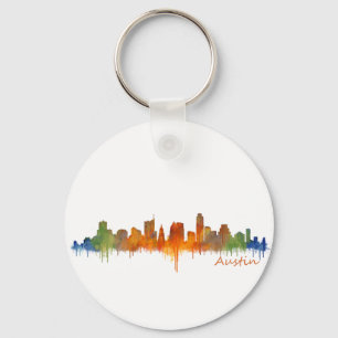 Porte-clés Austin Texas watercolor skyline v2