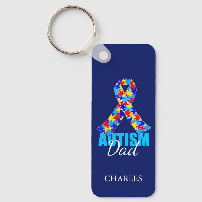 Porte-clés Autisme Personnalisé Papa Bleu Ruban (Recto)