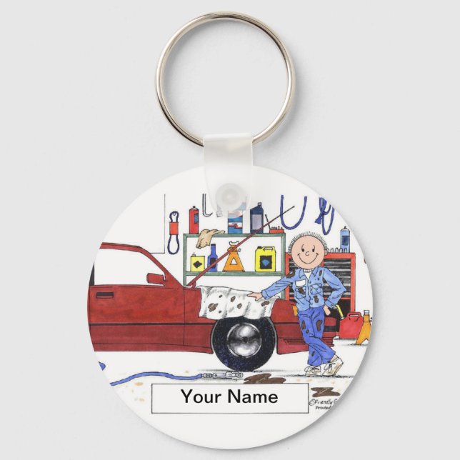 Porte-clés Auto Mechanic - Dessin masculin par PrintedPerfect (Recto)