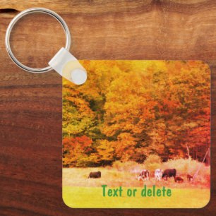 Porte-clés Automne Feuilles Vaches Champ Nature Personnalisée