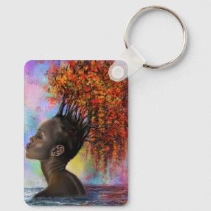 Porte-clés Automne Une Femme Sent Peinture Porte - clé Art