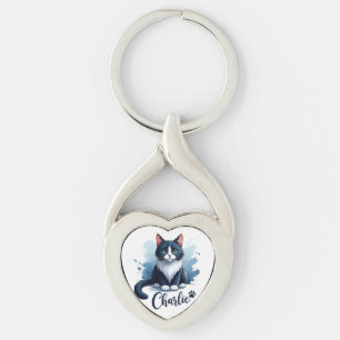 Porte-clés avec illustration de chat mignon – Cade